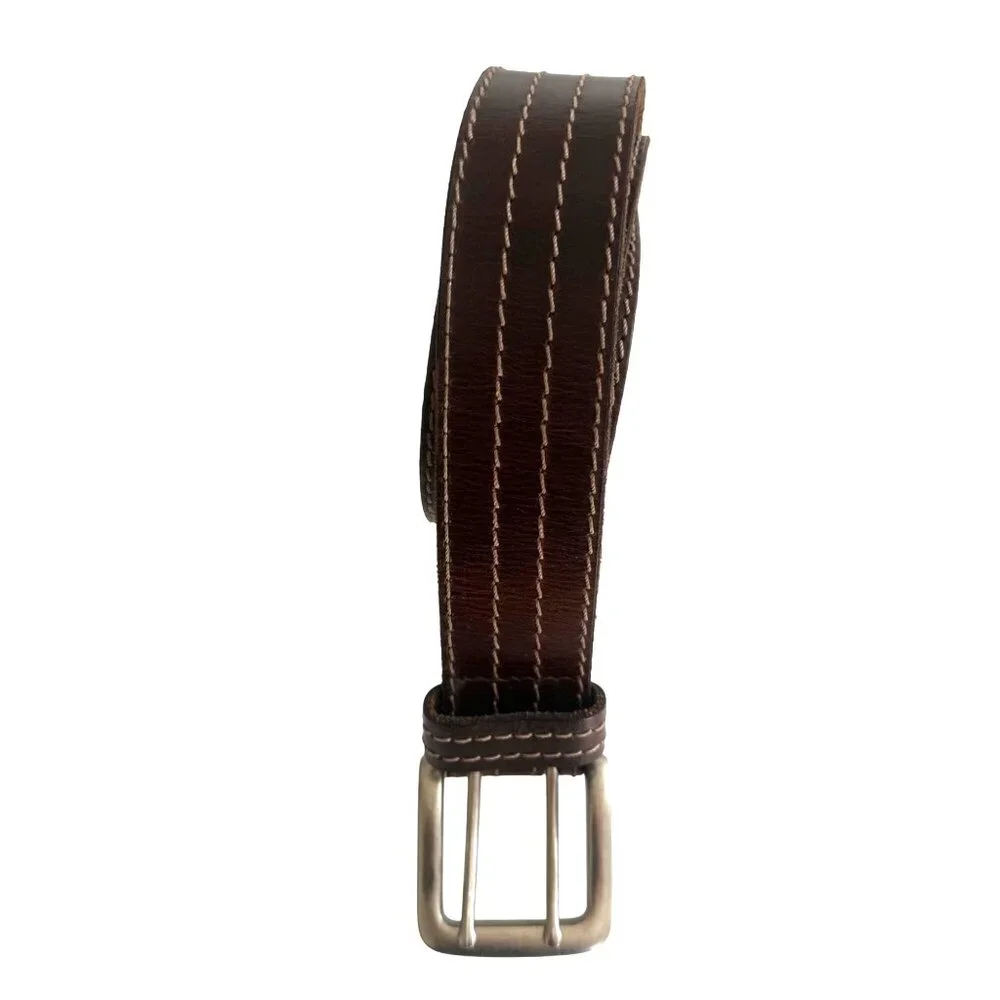 Aeropostale Men's Belt Medium Brown Genuine Leather Double Prong 9003 Vintage